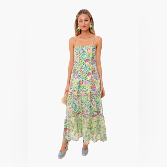 Banjanan Hazel Sleeveless Tiered Maxi Dress in Dawn Chorus Pistachio Green, XS - Picture 1 of 11